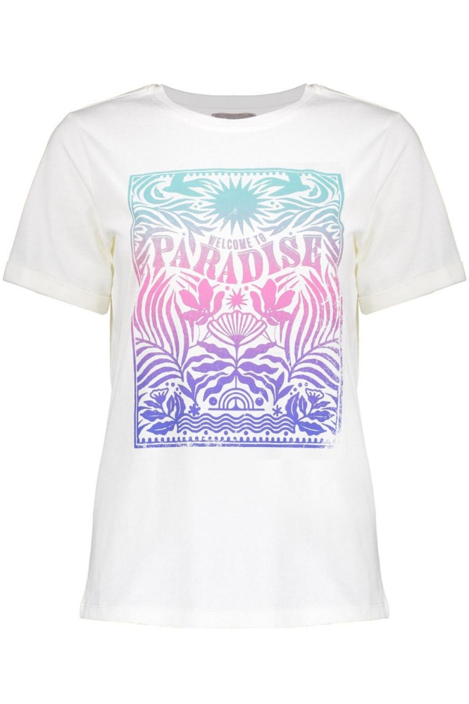 BASIC T SHIRT MET KLEURRIJKE PRINT EN TEKST 52373 24 000010 OFF-WHITE/PURPLE/BLUE